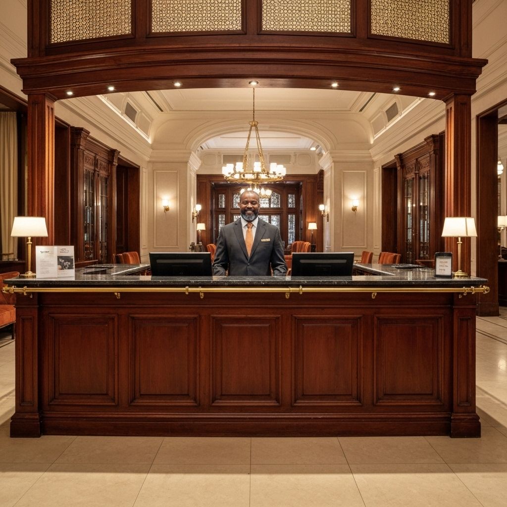 Hotel reception desk with friendly staff