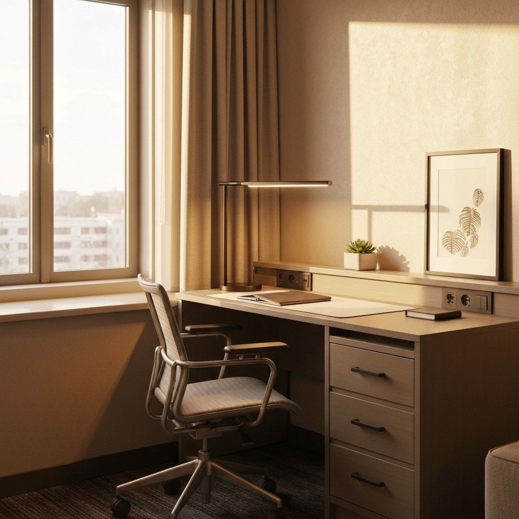 Comfortable work desk area in hotel room