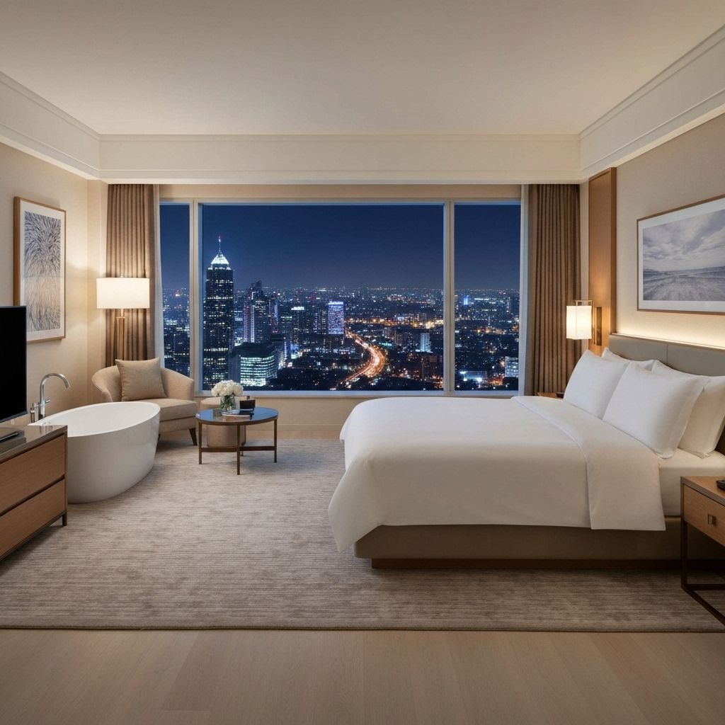 Premium suite with panoramic city views and luxury furnishings
