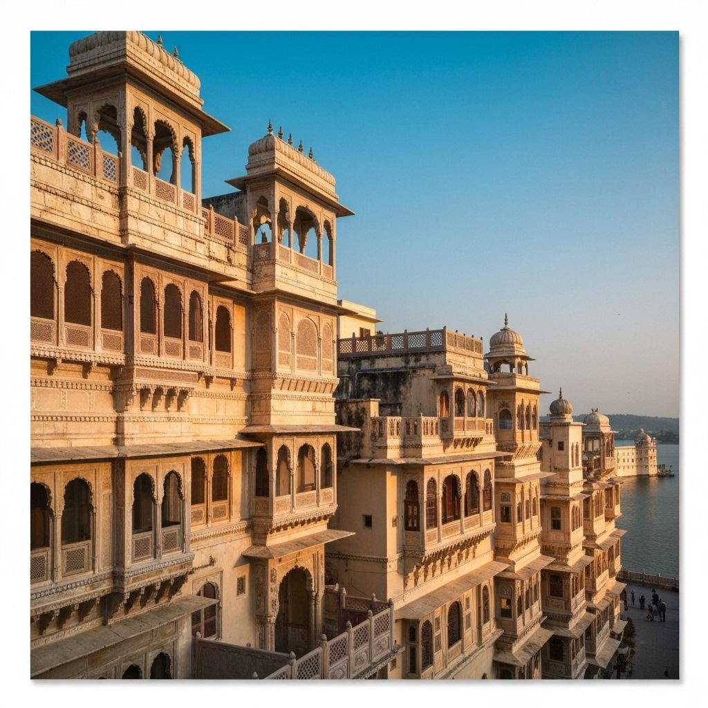 Panoramic view of city heritage buildings in Rajasthan